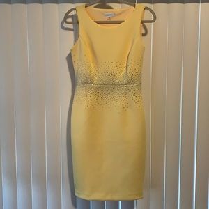 Calvin Klein pale yellow rhinestoned dress